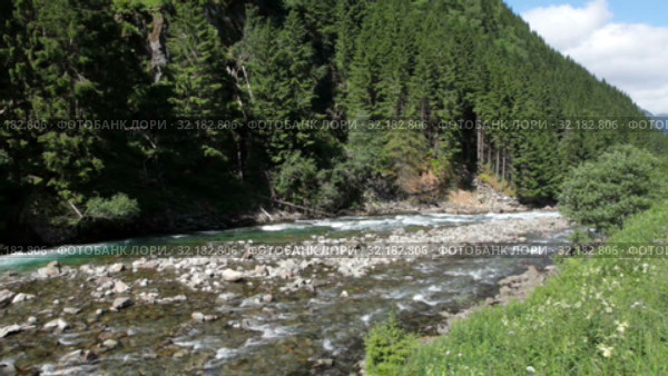 Calm unnamed river flowing in mountain valley, transparent clear water from glacier. Odda, Southern Norway, Europa (2019 год). Стоковое видео, видеограф Кекяляйнен Андрей / Фотобанк Лори