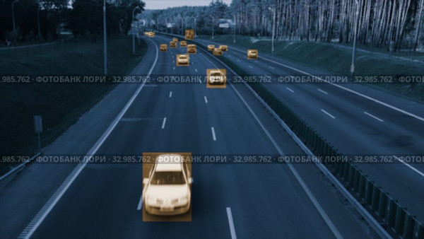 Camera monitors cars on the highway and identifies tracking data. Стоковое видео, видеограф Dzmitry Astapkovich / Фотобанк Лори