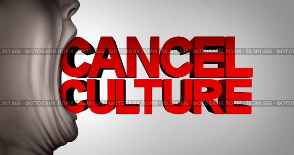 Cancel Culture media censorship concept or restricted speech and  thought control and canceling or restricting opinions that are offensive or controversial to the public with 3D illustration elements. Стоковое фото, агентство Ingram Publishing / Фотобанк Лори