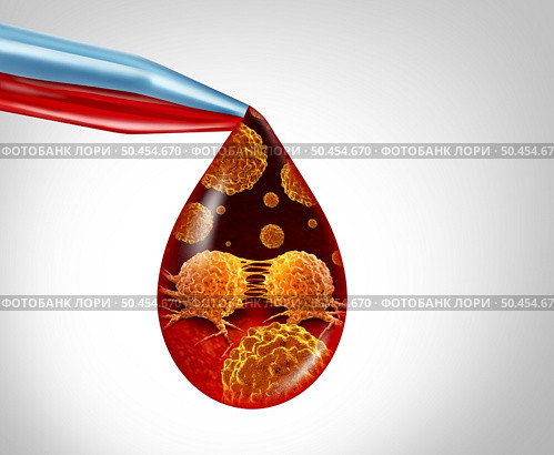 Cancer screening and blood test for early detection of malignant cells in a human body caused by carcinogens and genetics with a cancerous cell as an immunotherapy symbol and medical therapy diagnosis as a 3D illustration. Стоковое фото, агентство Ingram Publishing / Фотобанк Лори
