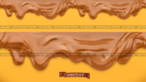 Caramel flows. Peanut butter. Chocolate spread. Seamless pattern. 3d vector. Стоковая иллюстрация, агентство Ingram Publishing / Фотобанк Лори