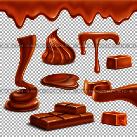 Caramel toffee melted border drops puddles spiral figures candies bar sweets realistic set transparent background vector illustration. Стоковая иллюстрация, агентство Ingram Publishing / Фотобанк Лори