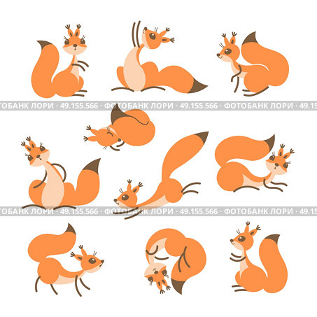 Cartoon cute squirrel. Little funny squirrels. Vector illustration. Cartoon cute squirrel. Little funny squirrels. Vector illustration grouped and layered for easy editing. Стоковая иллюстрация, агентство Ingram Publishing / Фотобанк Лори