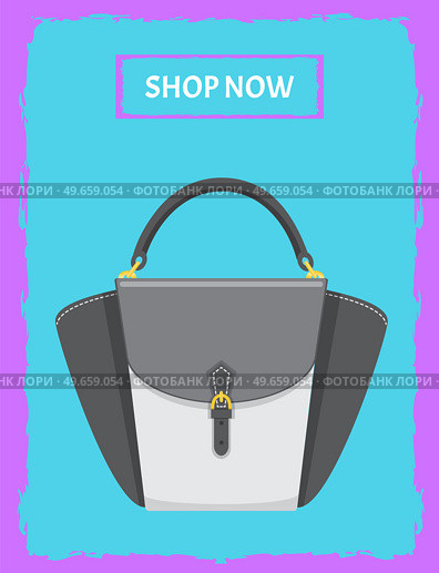 Cartoon illustration of womens bag icon on background, poster with stylish handbag. Shop now banner with girls handbag. Elegant ladies bright leather bag, female accessories with handles. Cartoon illustration of womens bag vector icon on background, poster with stylish handbag. Стоковая иллюстрация, агентство Ingram Publishing / Фотобанк Лори