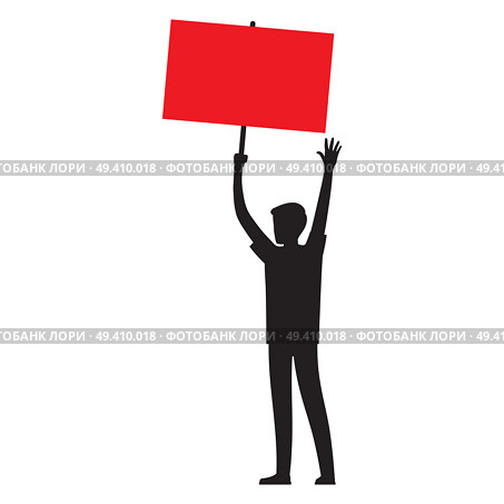 Cartoon man back silhouette with red streamer raises his hand and shows protest isolated vector illustration on white background.. Man Silhouette with Red Streamer Illustration. Стоковая иллюстрация, агентство Ingram Publishing / Фотобанк Лори
