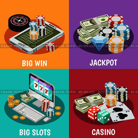 Casino 2x2 design concept lottery slot machines isometric vector illustration. Casino 2x2 design concept. Стоковая иллюстрация, агентство Ingram Publishing / Фотобанк Лори