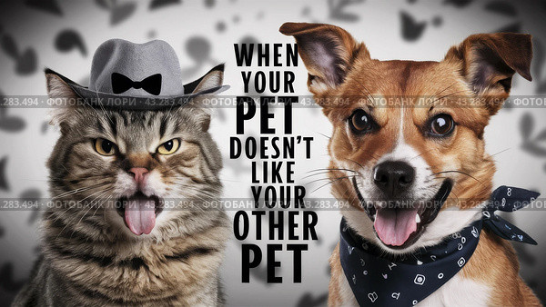 Cat vs dog concurrent struggle, AI. Стоковое AI-изображение, AI-художник Сергей Старуш / Фотобанк Лори