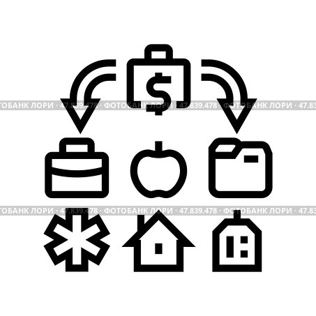 categories budget planning line icon vector illustration. Стоковая иллюстрация, иллюстратор Vectorwin / Фотобанк Лори