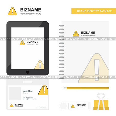 Caution Business Logo, Tab App, Diary PVC Employee Card and USB Brand Stationary Package Design Vector Template. Стоковая иллюстрация, агентство Ingram Publishing / Фотобанк Лори