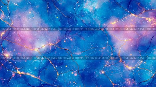 Celestial Resin Art: A cosmic dance of blues, purples, and gold. Стоковое AI-изображение, AI-художник Данила Большаков / Фотобанк Лори