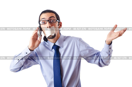 Censorship concept with tight lipped businessman. Стоковое фото, агентство Ingram Publishing / Фотобанк Лори