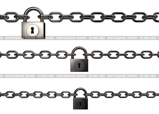 chain with padlock on white background - 3d illustration. Стоковое фото, фотограф Jörg Röse-Oberreich / PantherMedia / Фотобанк Лори