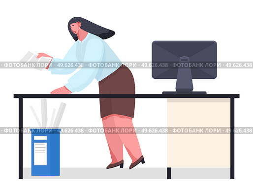 Chaos in office. Unorganized office worker in panic. Woman stressing from paper work, solving difficulties, problems. Worker failure deadline, confused, stressing, busy. Employee hurry and panic. Unorganized office worker in panic, woman stressing from paper work, hurry, panic, stressing. Стоковая иллюстрация, агентство Ingram Publishing / Фотобанк Лори