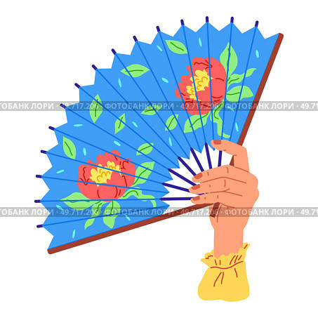 Chenese and Japanese hand fan. Vector illustration. A Chinese fan, window to land of dragons and emperors A handheld fan, steadfast sentinel against searing sun A hand fan, modest tool singing cool. Chenese and Japanese hand fan. A beauty geishfan, garden of grace unfolding petal by petal A Chinese fan, operof ancient. Стоковая иллюстрация, агентство Ingram Publishing / Фотобанк Лори