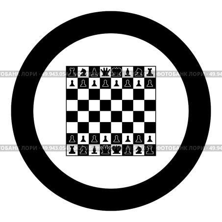 Chessboard and chess pieces line figures icon black color in round circle vector illustration. Стоковая иллюстрация, агентство Ingram Publishing / Фотобанк Лори