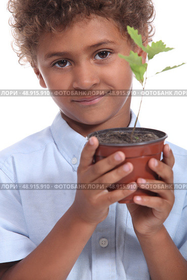 Child with plant. Стоковое фото, агентство Ingram Publishing / Фотобанк Лори
