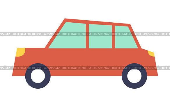 Children toy car. Red car vector template on white background. Minivan or multi purpose vehicle isolated. Automobile side view flat style. Convenient mean of transportation, modern model of car. Red car vector template, white background. Minivan or multi purpose vehicle. Children toy car. Стоковая иллюстрация, агентство Ingram Publishing / Фотобанк Лори