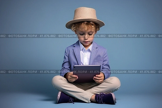 Children with gadgets, Alpha generation, Digital Aborigines - people born after the digital revolution and accustomed to gadgets from an early age. Стоковое AI-изображение, AI-художник Ирина Ручушкина / Фотобанк Лори