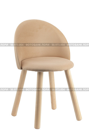 children's wooden high chair with upholstered seat and backrest, isolated on a white background. Стоковое фото, фотограф ~✿Eлена Челышева(Кочина)✿~ / Фотобанк Лори