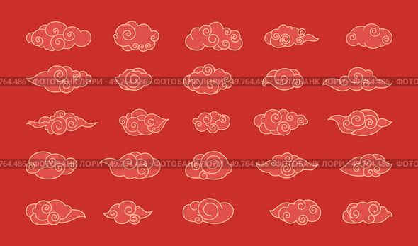Chinese clouds vector illustration. Traditional Chinese clouds dance across sky, celebrating festivity Chinese background motifs tell stories beauty written in cloudscape Vintage ornamentation graces. Chinese clouds. Festive Chinese clouds add touch celebration to vintage cloudscape. Стоковая иллюстрация, агентство Ingram Publishing / Фотобанк Лори