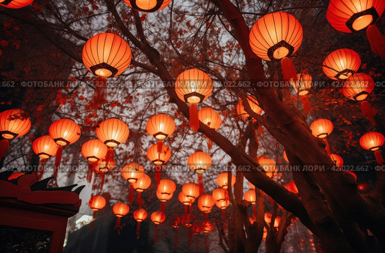chinese new year chinese lanterns on the trees, in the style of spectacular backdrops, orange and crimson, pentax 645n, miwa komatsu, uhd image, traditional chinese --ar 85:56 --style raw --stylize 50 --v 5.2 Job ID: e82cbd58-24e8-421b-befd-d4d7e58de3ab. Стоковое AI-изображение, AI-художник Юлия Гапеенко / Фотобанк Лори