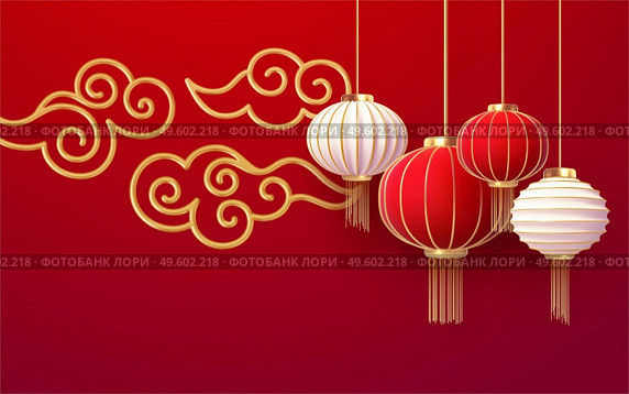 Chinese new year design template with and red lanterns andgolden cloud on the red background. Translation of hieroglyphs Happy New Year. Vector illustration EPS10. Chinese new year design template with and red lanterns andgolden cloud on the red background. Translation of hieroglyphs Happy New Year. Vector illustration. Стоковая иллюстрация, агентство Ingram Publishing / Фотобанк Лори