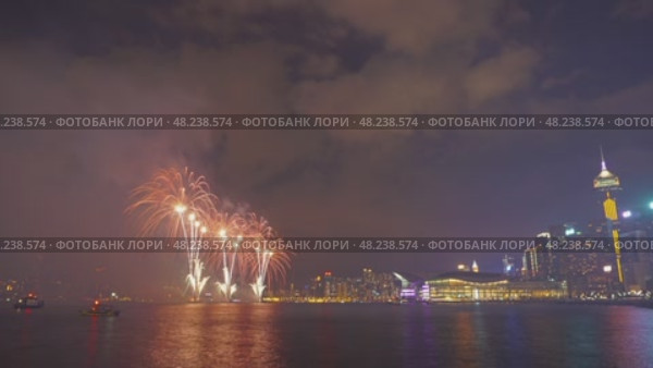 Chinese New Year Fireworks in Hong Kong, timelapse (2016 год). Стоковое видео, видеограф Михаил Коханчиков / Фотобанк Лори