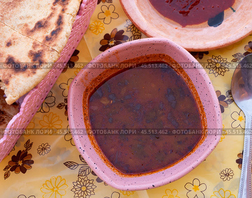 Chorba frik with lamb - traditional soup closeup, Tunisian cuisine. Стоковое фото, фотограф Яков Филимонов / Фотобанк Лори