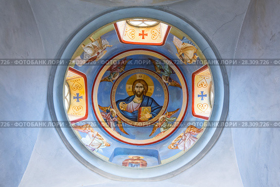Christ wall fresco inside of the greek orthodox monastery Mount of Temptation, Jericho, West Bank, Palestine. Стоковое фото, агентство BE&W Photo / Фотобанк Лори