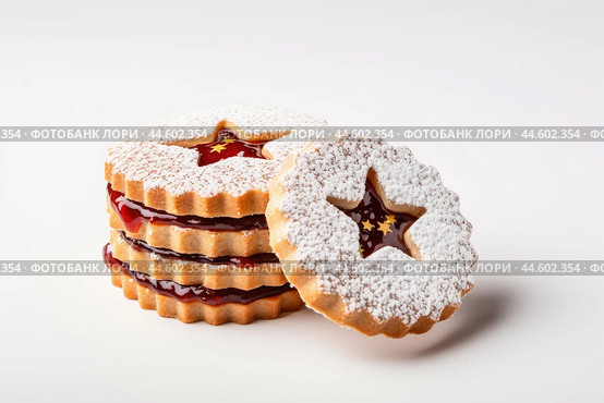 Christmas cookies with sweet jam. Стоковое AI-изображение, AI-художник Veniamin Kraskov / Фотобанк Лори