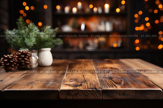 Christmas holiday background with empty tabletop for display your product. Стоковая иллюстрация, иллюстратор Светлана Лажко / Фотобанк Лори
