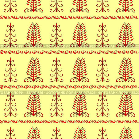 Christmas tree ethnic ornament seamless pattern. Стоковое фото, фотограф Elena Kozyreva / Smarterpix / Фотобанк Лори