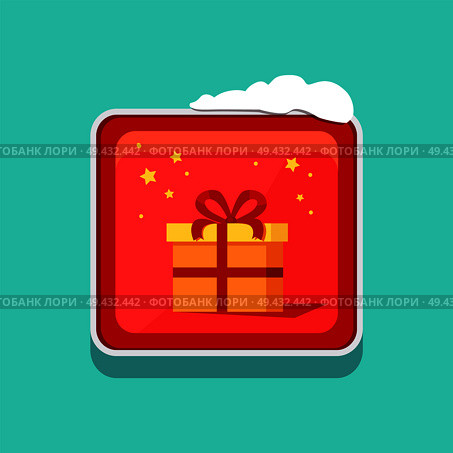 Christmas web button covered by snow, download Xmas time, pushbutton with gift present on red backdrop with stars, vector illustration online shopping. Christmas Web Button Covered with Snow Vector Icon. Стоковая иллюстрация, агентство Ingram Publishing / Фотобанк Лори