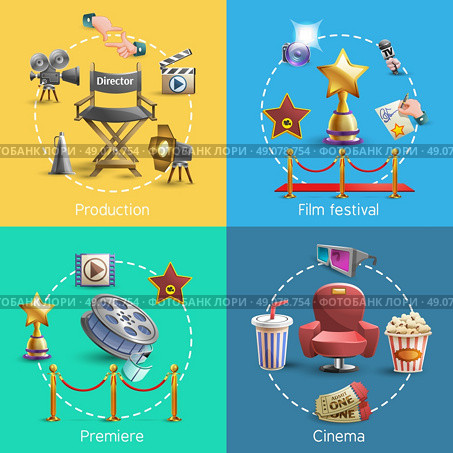 Cinema concept set. Cinema design concept set with cinema premiere icons isolated vector illustration. Стоковая иллюстрация, агентство Ingram Publishing / Фотобанк Лори