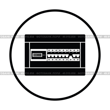 Circuit breakers box icon. Thin circle design. Vector illustration. Стоковая иллюстрация, агентство Ingram Publishing / Фотобанк Лори