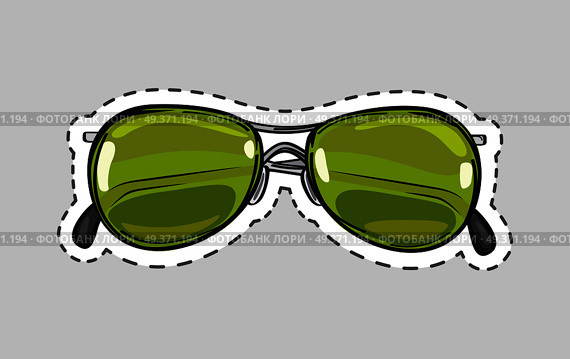 Classical green sunglasses icon patch. Glasses cut out. Unisex model, frame for man and woman. Eyeglasses with dashed line sticker. Hipster glasses. Metal framed retro glasses. Vector illustration. Classic Glasses Icon Patch Isolated Cut Out Vector. Стоковая иллюстрация, агентство Ingram Publishing / Фотобанк Лори