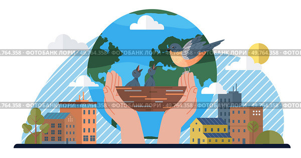 Clean city vector illustration. It encourages green building designs, promotes sustainable transportation options, and advocates for responsible consumption and production By creating supportive. Clean city. Social and environmental goals are intertwined in clean city. Стоковая иллюстрация, агентство Ingram Publishing / Фотобанк Лори