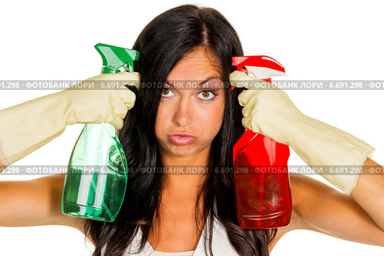 clean housewife with stress during. Стоковое фото, фотограф Erwin Wodicka / Фотобанк Лори