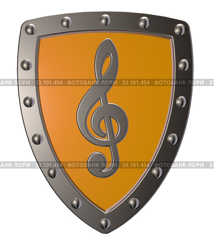 clef on metal shield - 3d illustration. Стоковое фото, фотограф Jörg Röse-Oberreich / PantherMedia / Фотобанк Лори