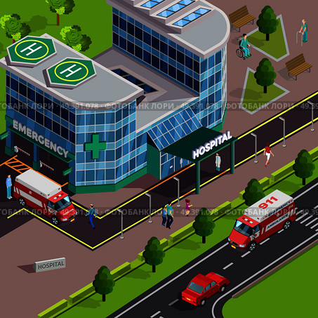 Clinic Pavilion Isometric Composition. Стоковая иллюстрация, агентство Ingram Publishing / Фотобанк Лори