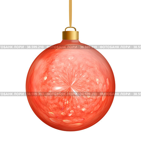 Close-up of a beautiful Christmas ball. The concept of Merry Christmas and New Year. A bright shiny toy. Isolated. Стоковая иллюстрация, иллюстратор Светлана Качанова / Фотобанк Лори