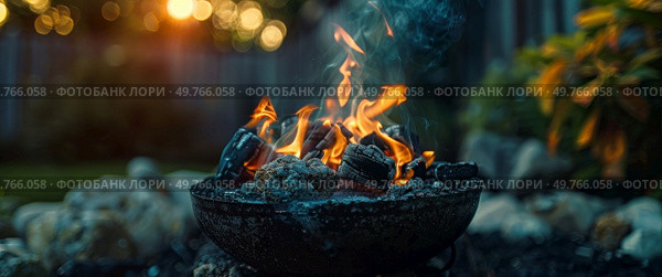 Close-up of a fiery blaze raging inside a bowl, emitting flames and heat.. Intense Fire Burning in Bowl. Стоковое фото, агентство Ingram Publishing / Фотобанк Лори