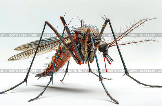 Close-Up of a Mosquito With Blood-Filled Abdomen. Стоковое AI-изображение, AI-художник Юлия Гапеенко / Фотобанк Лори