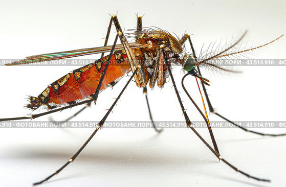 Close-Up of a Mosquito With Blood-Filled Abdomen. Стоковое AI-изображение, AI-художник Юлия Гапеенко / Фотобанк Лори