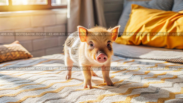 Close-up portrait of a minipig. Стоковое AI-изображение, AI-художник Виктория Кольцова / Фотобанк Лори