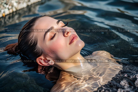 Close-up. View from above. A young, beautiful woman on spa treatments at beauty spa. The concept of a healthy lifestyle, relaxation, beauty treatments, self-love. Стоковое AI-изображение, AI-художник Photojuli / Фотобанк Лори