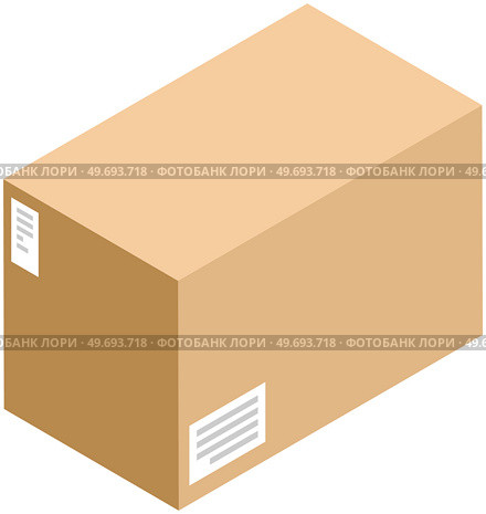 Closed cardboard box. Mail container. Brown recycling cardboard delivery box or postal parcel packaging, isolated on white background. Cartoon frame, warehouse box, cargo paper vector storage. Cardboard box. Mail container. Brown recycling cardboard delivery box or postal parcel packaging. Стоковая иллюстрация, агентство Ingram Publishing / Фотобанк Лори