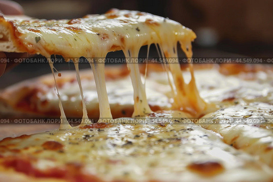 Closeup of a hot pepperoni pizza slice with melting cheese. Стоковое AI-изображение, AI-художник Иван Рябоконь / Фотобанк Лори