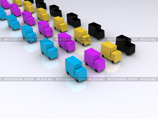 CMYK cars. 3D. Стоковое фото, агентство Ingram Publishing / Фотобанк Лори