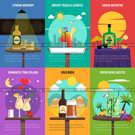 Cocktail mini poster set with strong alcohol drinks isolated vector illustration. Cocktail Poster Set. Стоковая иллюстрация, агентство Ingram Publishing / Фотобанк Лори